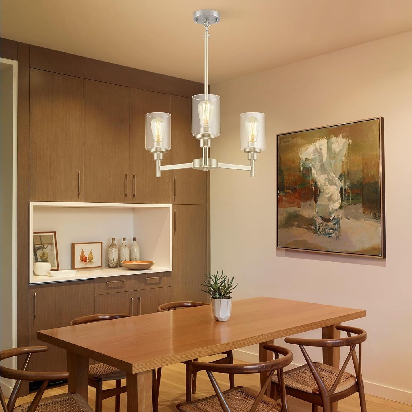 Modern 3-Light Brushed Nickel Chandelier