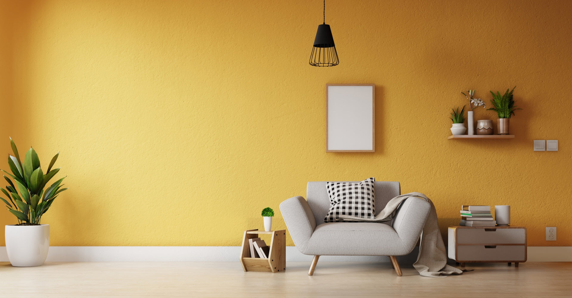 White sofa in colorful space