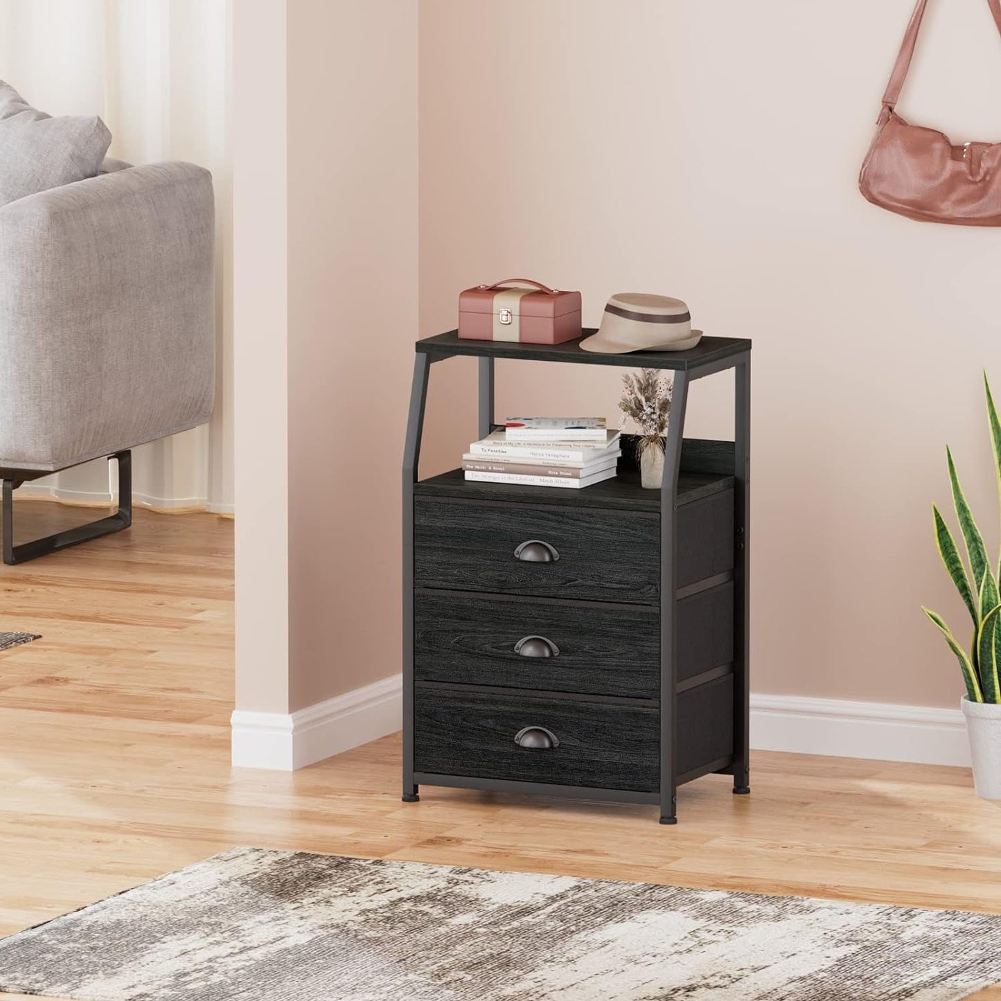 Black Fabric Nightstand