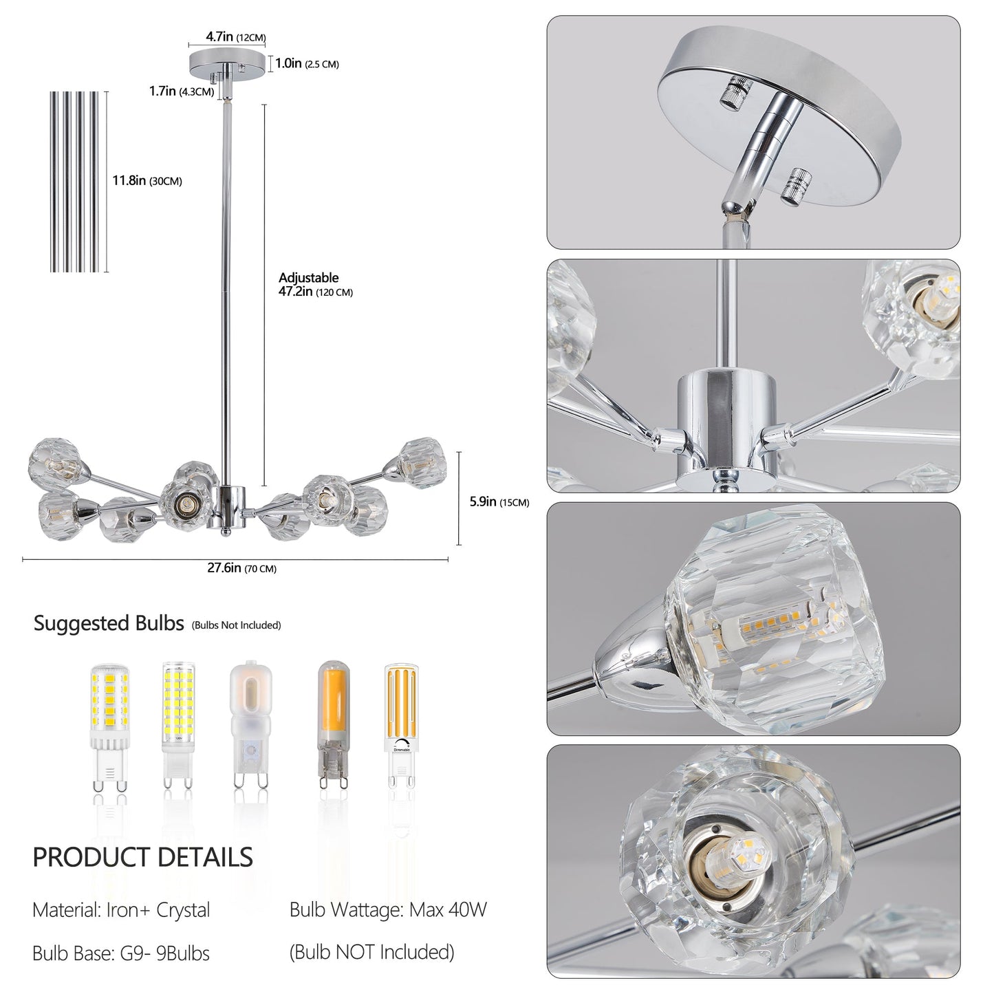 Modern 9-Light Crystal Chandelier