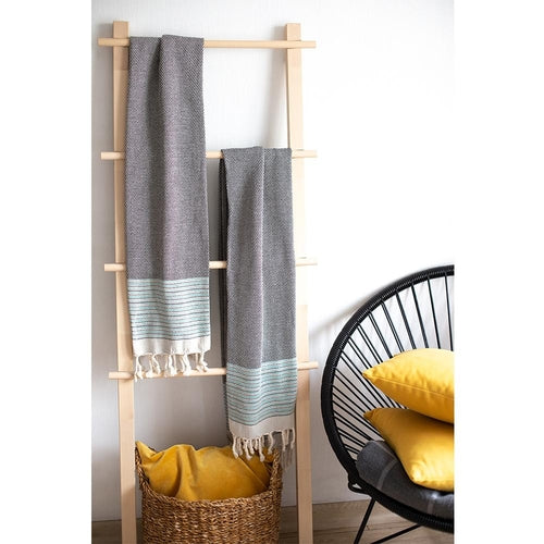 Grey Blue Striped Turkish Towel