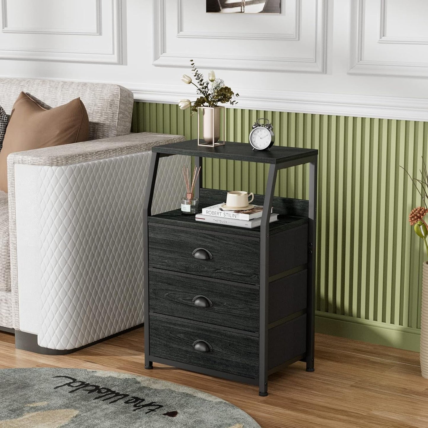 Black Fabric Nightstand