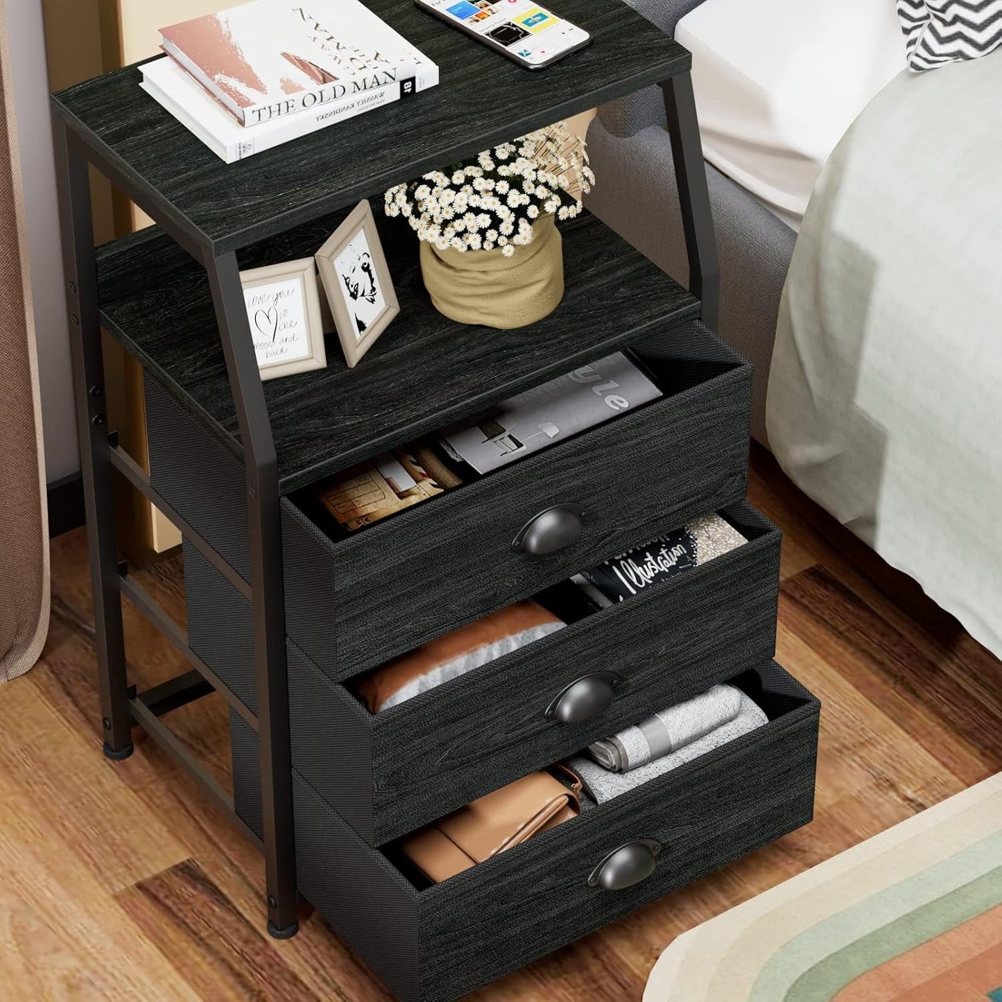 Black Fabric Nightstand