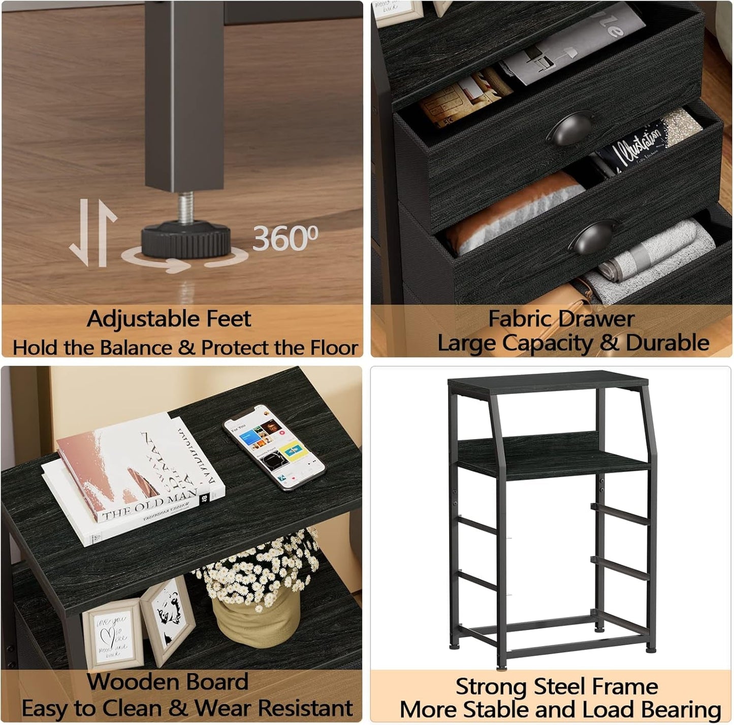 Black Fabric Nightstand
