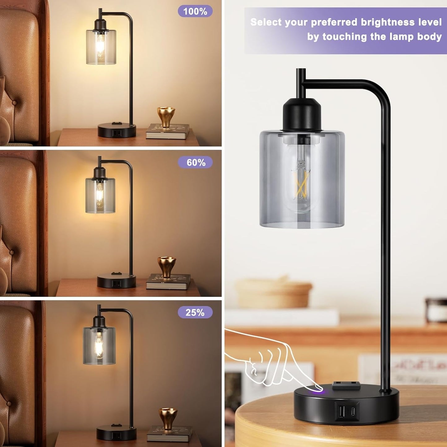Industrial Touch Bedroom Lamps 2 Set