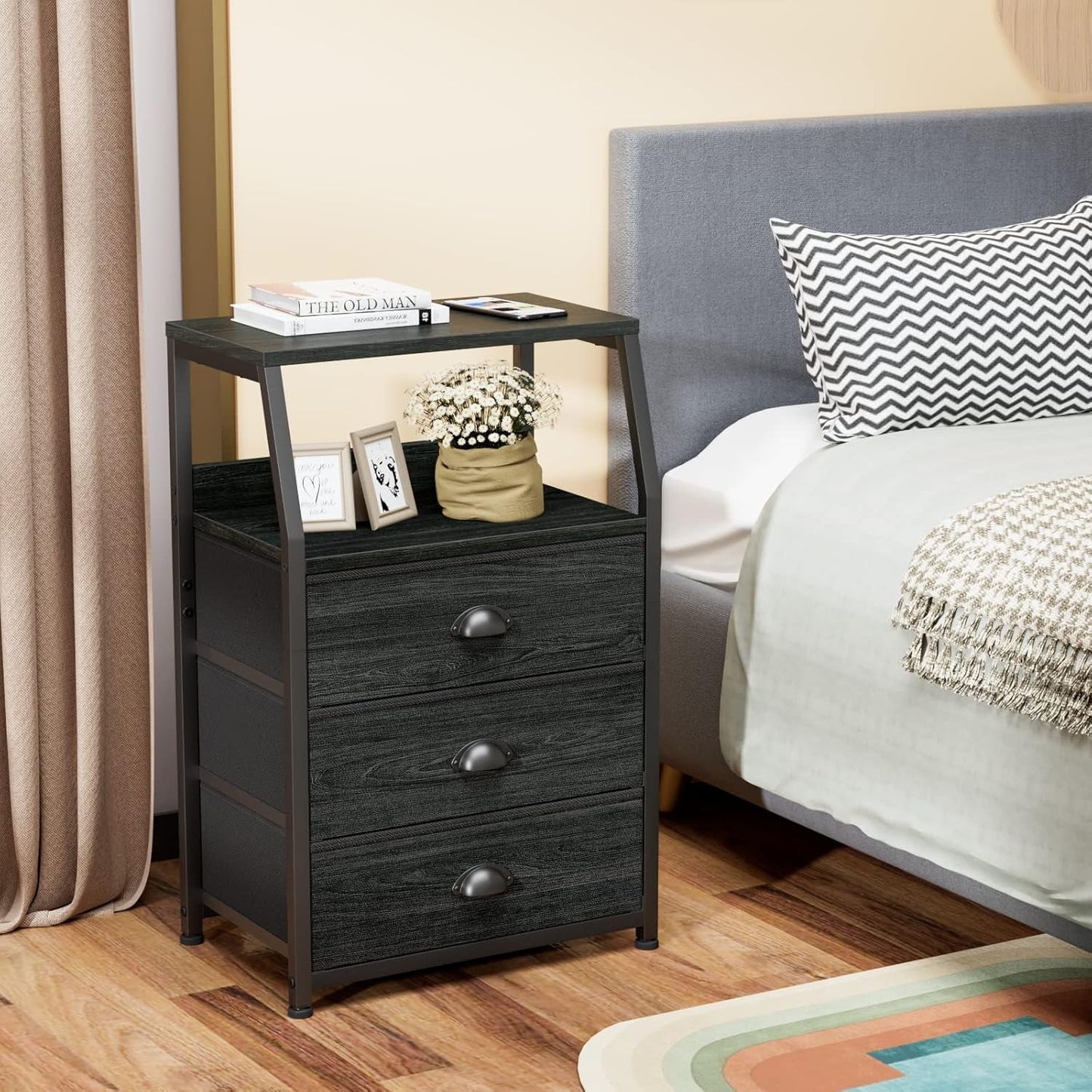 Black Fabric Nightstand