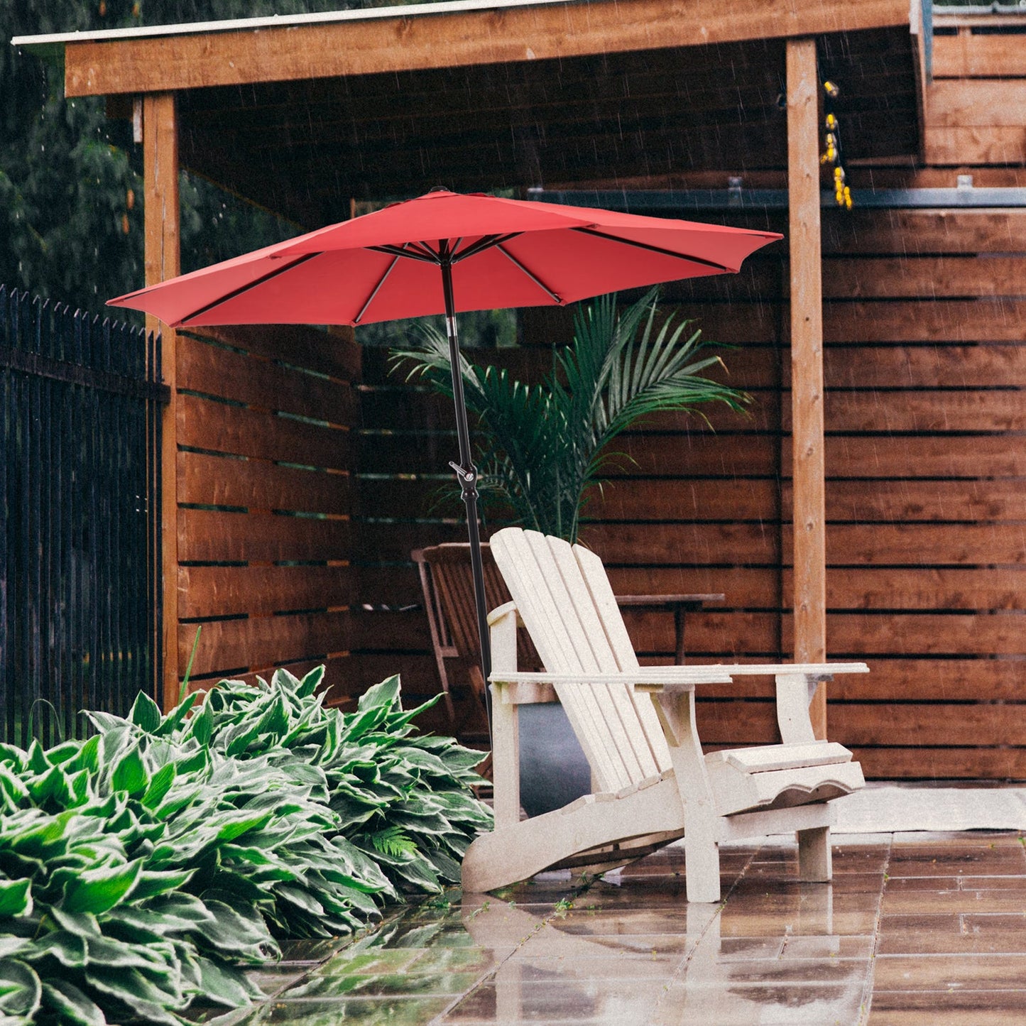 9 foot outdoor patio umbrella with button tilt and crank, Outdoor
