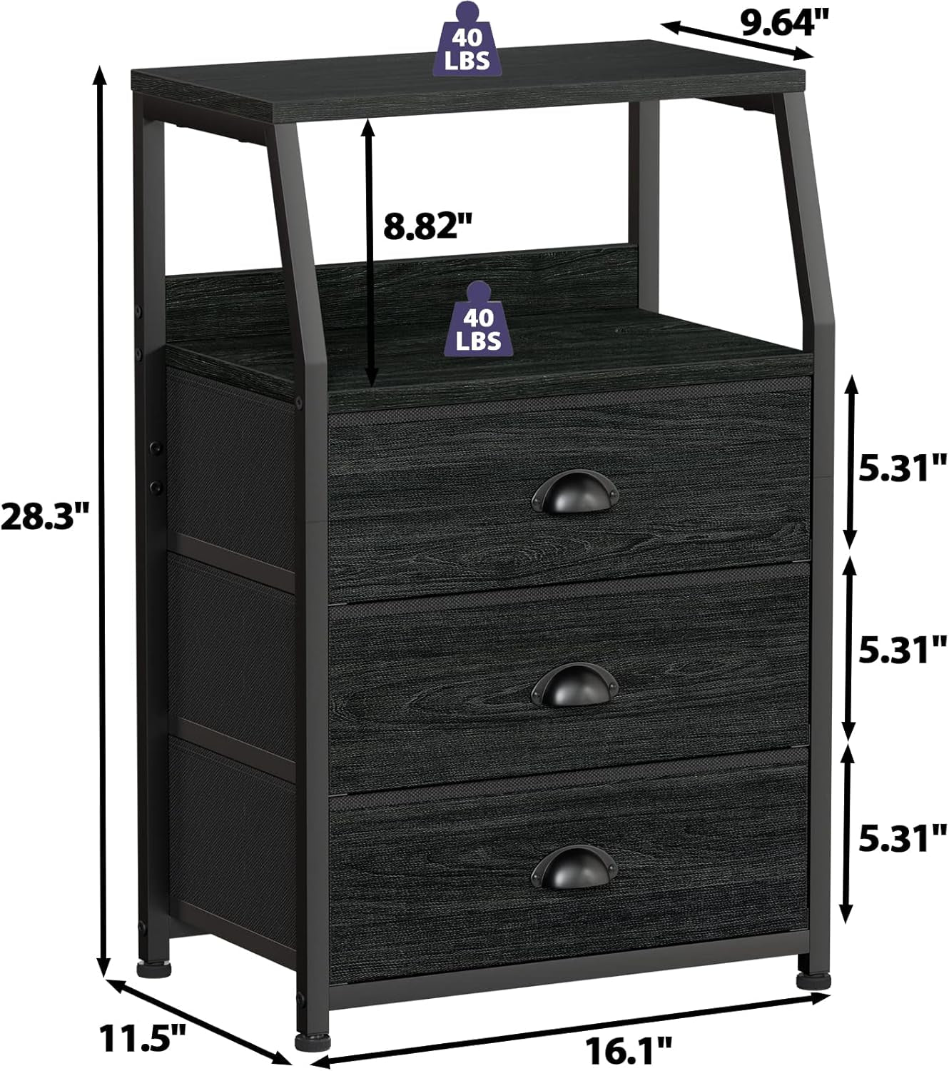 Black Fabric Nightstand