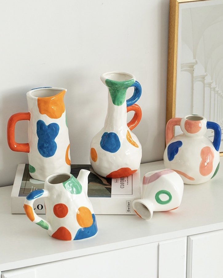 Whimsical Handpainted Abstract Ceramic Vase