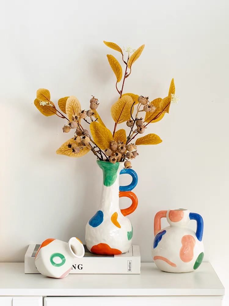 Whimsical Handpainted Abstract Ceramic Vase