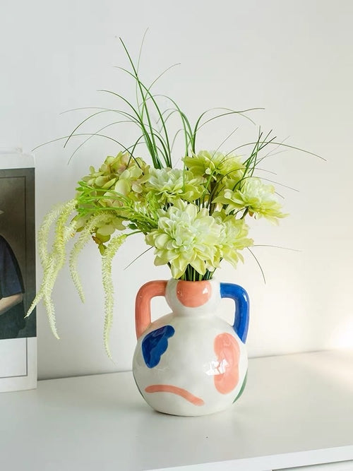 Whimsical Handpainted Abstract Ceramic Vase