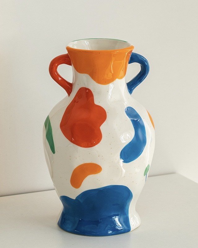 Whimsical Handpainted Abstract Ceramic Vase