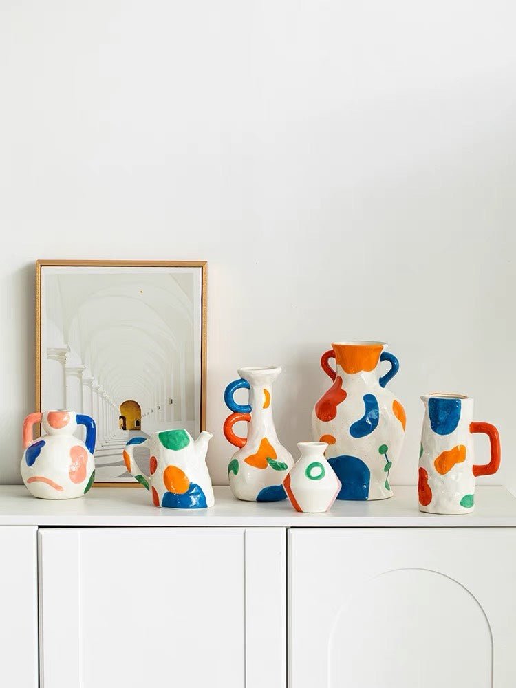 Whimsical Handpainted Abstract Ceramic Vase