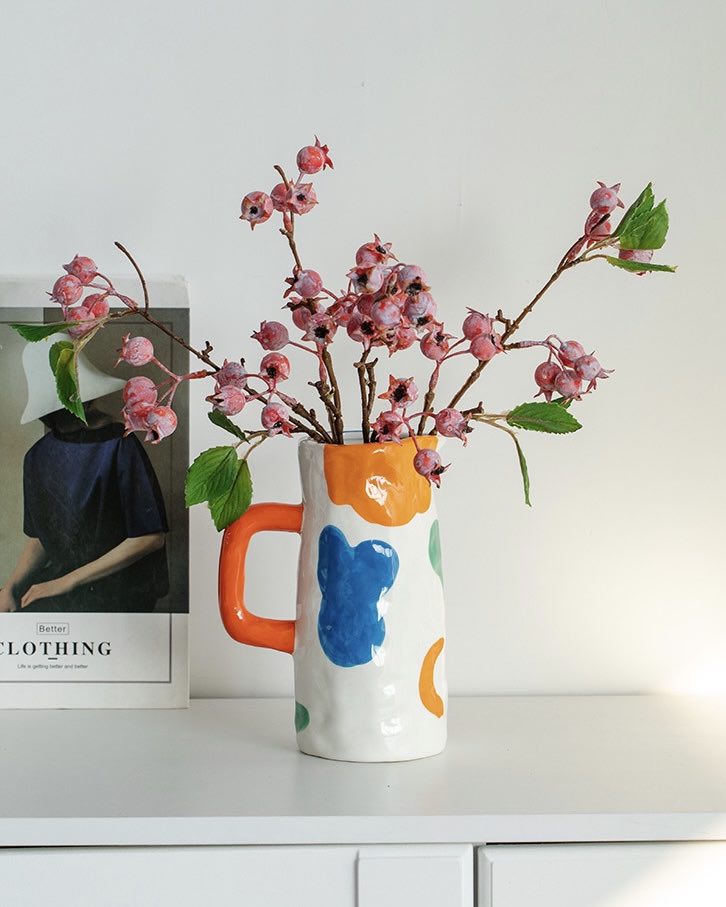 Whimsical Handpainted Abstract Ceramic Vase