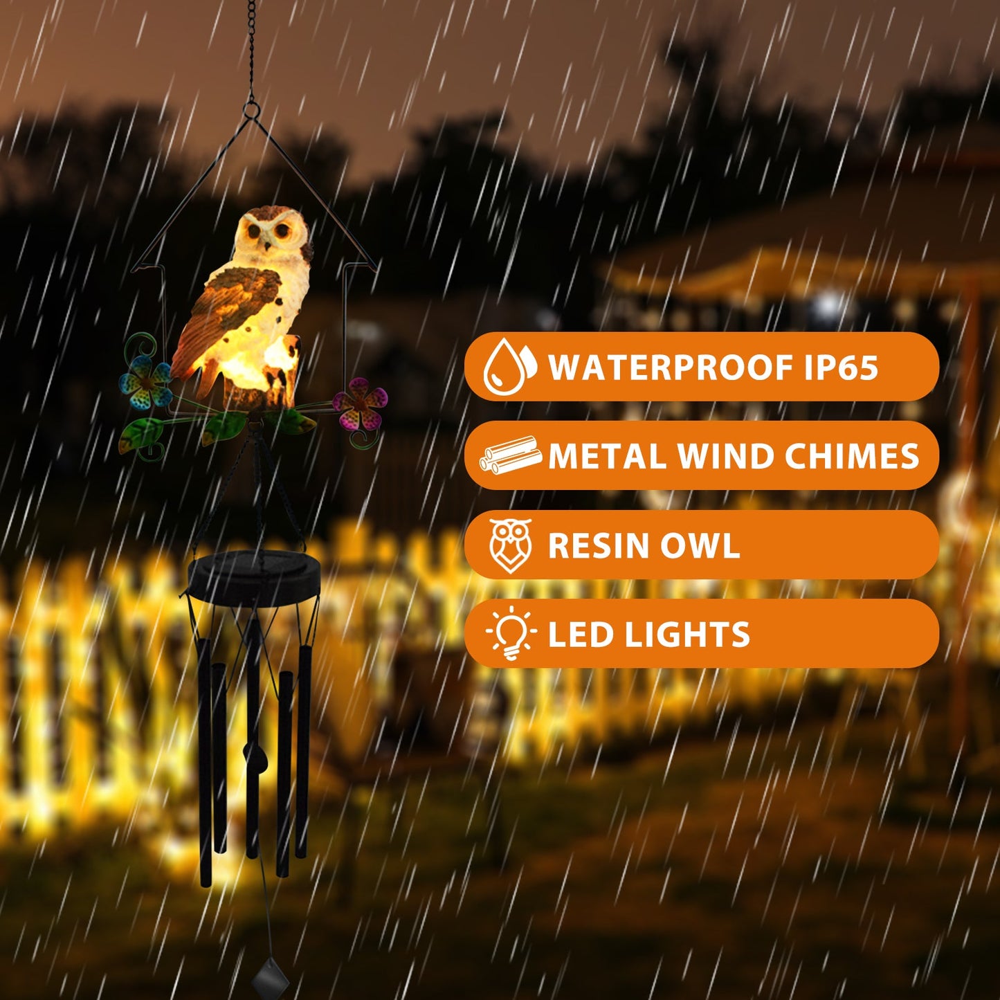 Solar Owl Wind Chime Light