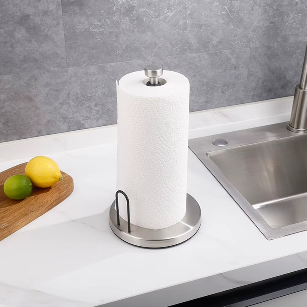 Stainless Steel Paper Towel Holder with Ratchet Mechanism Paper Towel Dispenser with Weighted Base Anti-Slip Kitchen Organizer