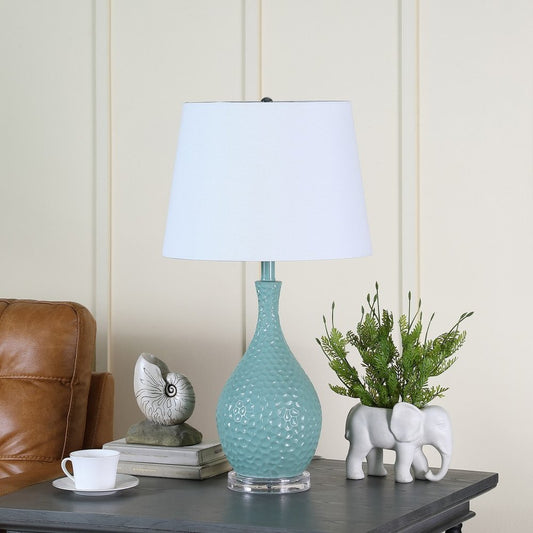 28" Aqua Hammered Urn Table Lamp