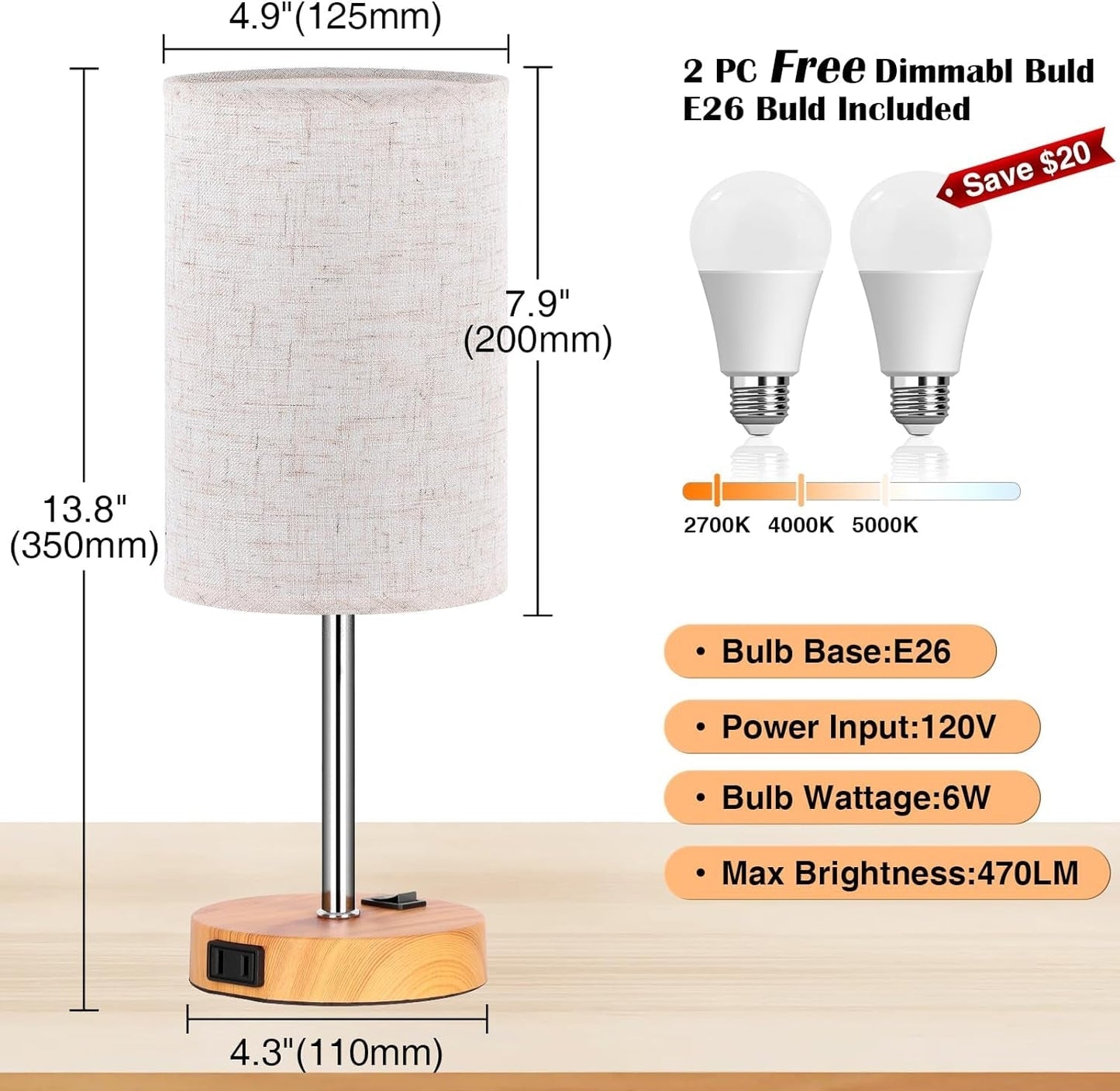 Bedroom Table Lamps Set