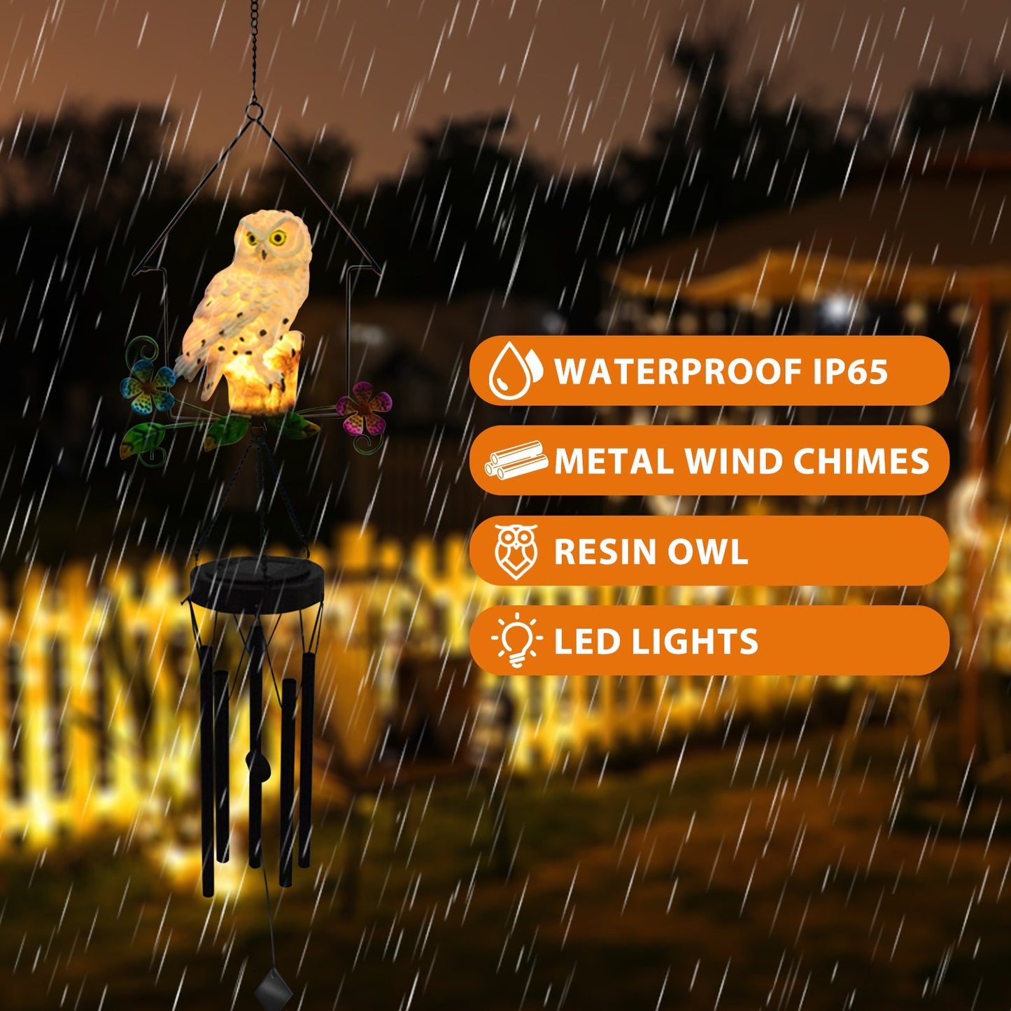 Solar Owl Wind Chime Light