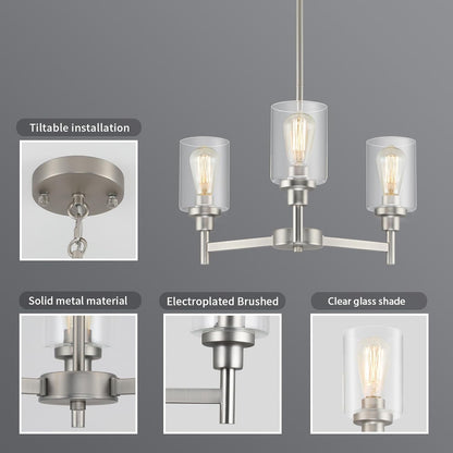 Modern 3-Light Brushed Nickel Chandelier