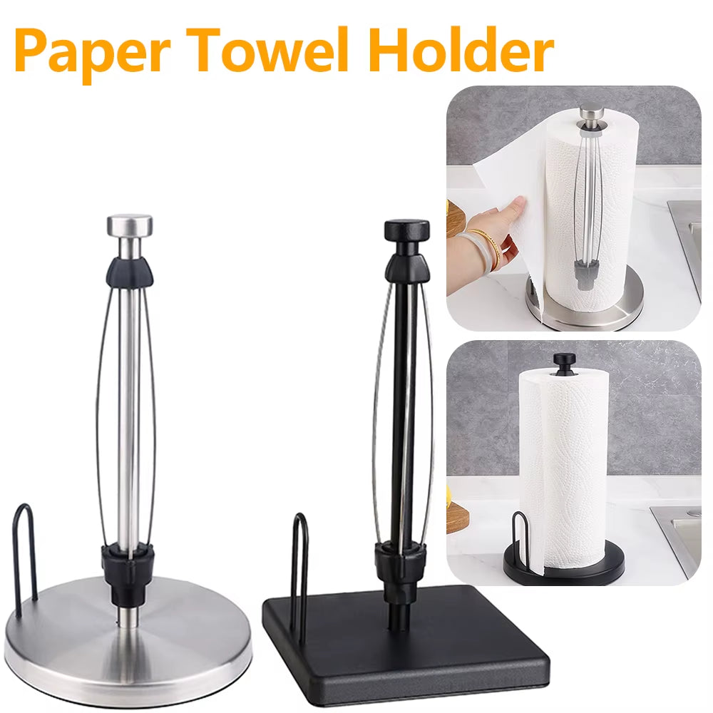 Stainless Steel Paper Towel Holder with Ratchet Mechanism Paper Towel Dispenser with Weighted Base Anti-Slip Kitchen Organizer