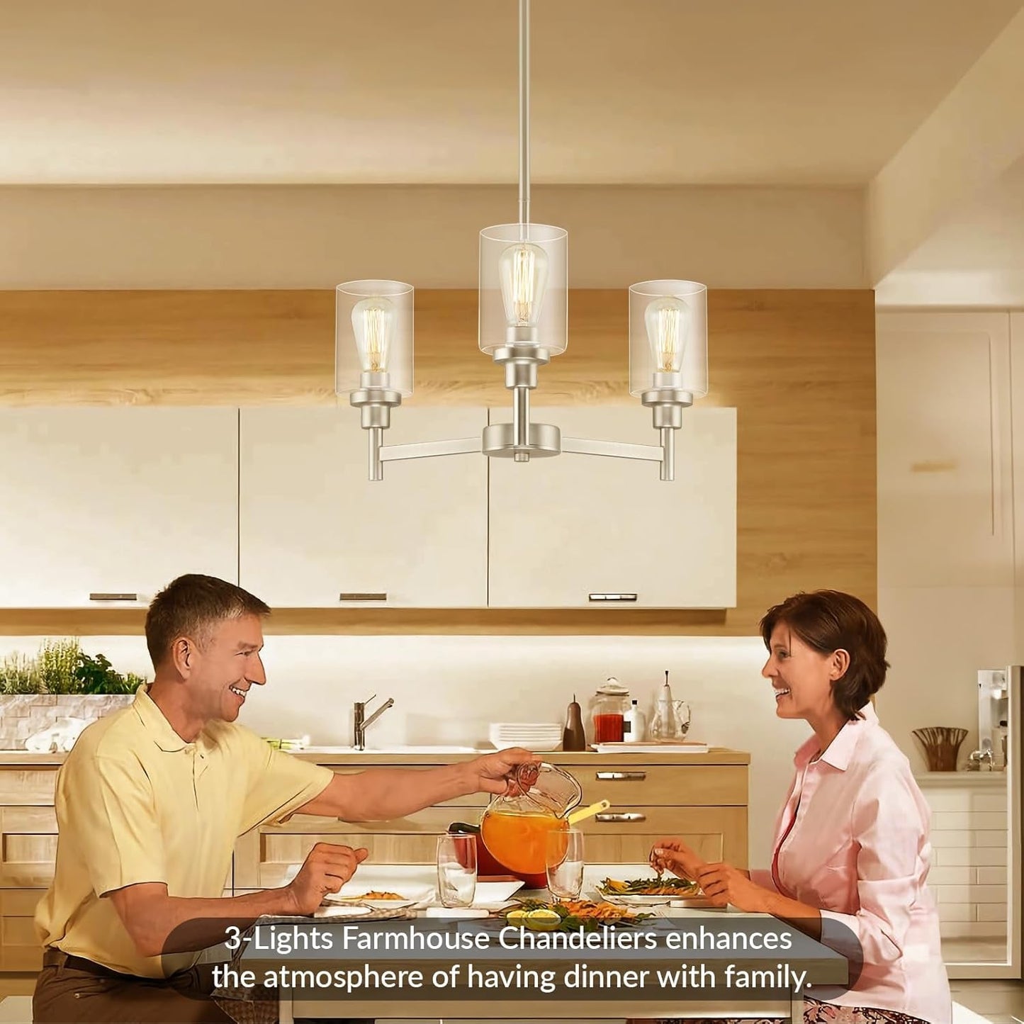 Modern 3-Light Brushed Nickel Chandelier