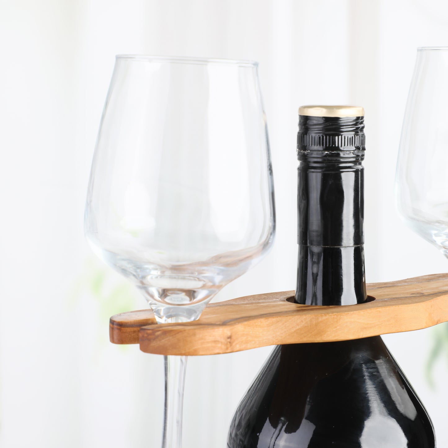 Handcrafted Olive Wood Wine Glass and Bottle Holder