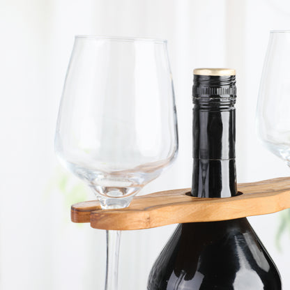 Handcrafted Olive Wood Wine Glass and Bottle Holder