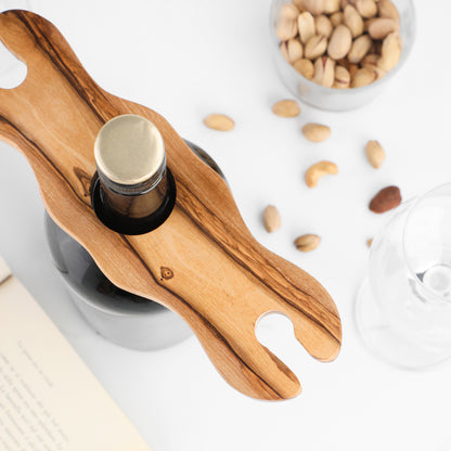 Handcrafted Olive Wood Wine Glass and Bottle Holder