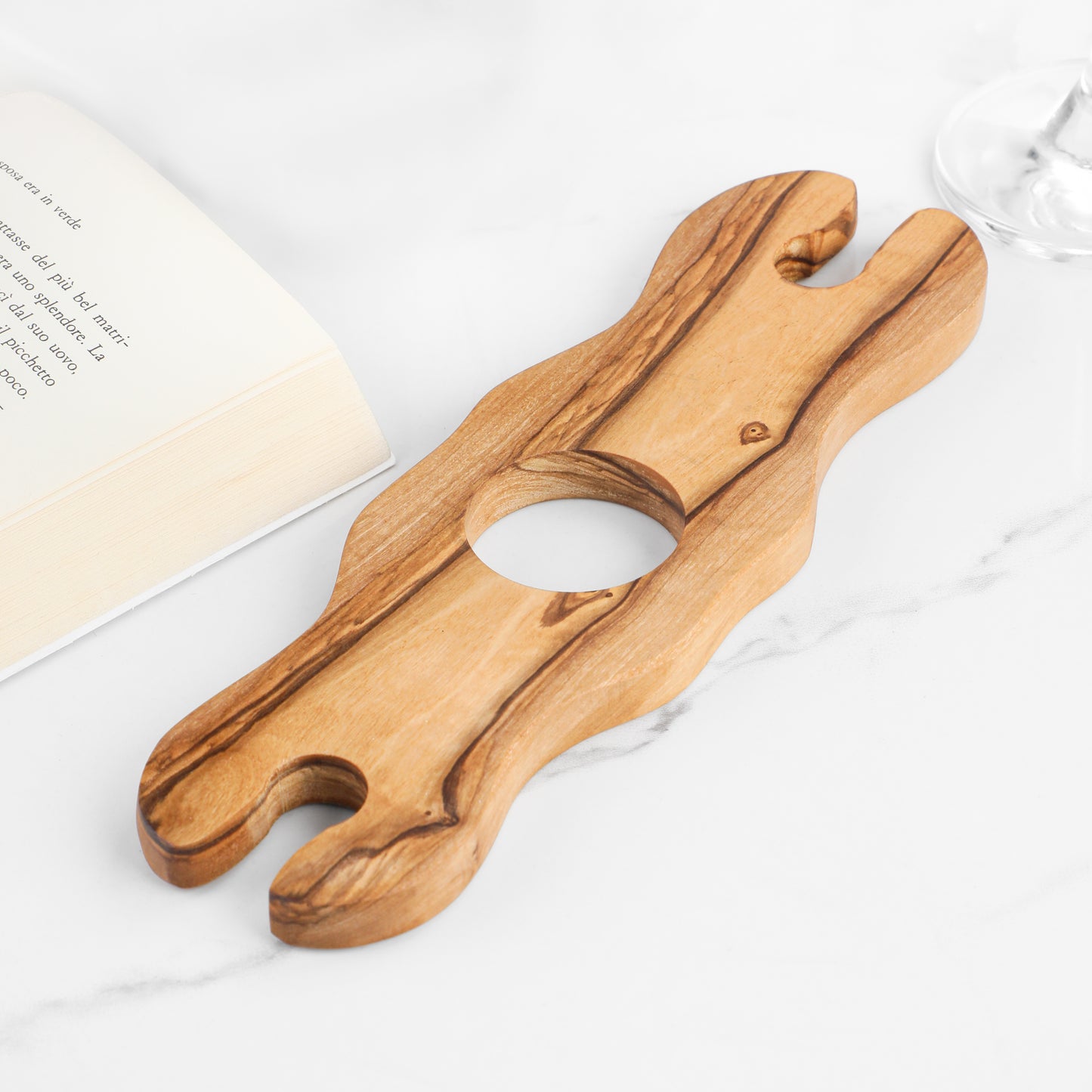 Handcrafted Olive Wood Wine Glass and Bottle Holder