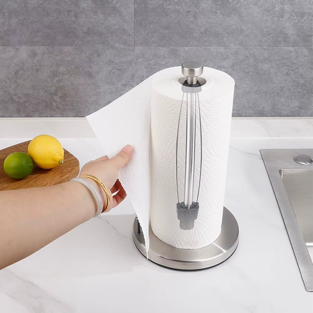 Stainless Steel Paper Towel Holder with Ratchet Mechanism Paper Towel Dispenser with Weighted Base Anti-Slip Kitchen Organizer