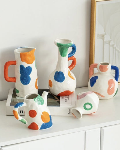 Whimsical Handpainted Abstract Ceramic Vase
