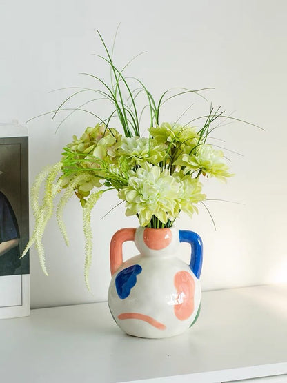 Whimsical Handpainted Abstract Ceramic Vase
