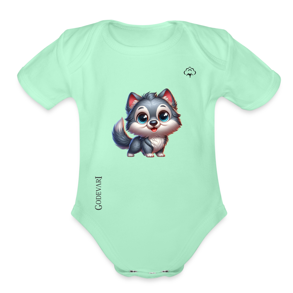 Organic Short Sleeve Baby Bodysuit - light mint